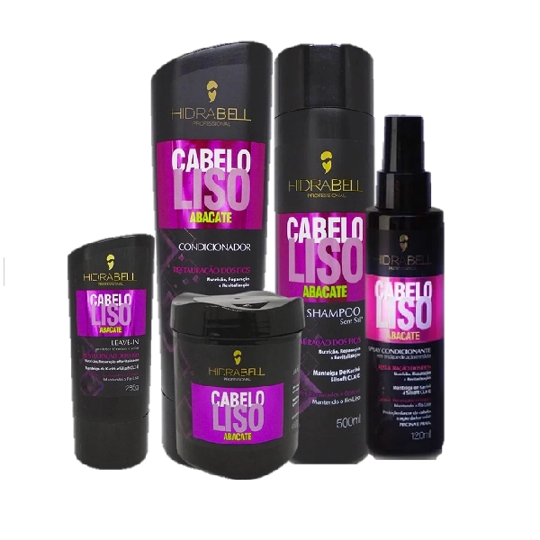 Hidrabell Cabelo Liso Abacate Tratamento Completo (5 Produtos) Produto: Hidrabell Cabelo Liso Abacate Tratamento Completo (5 Produtos)