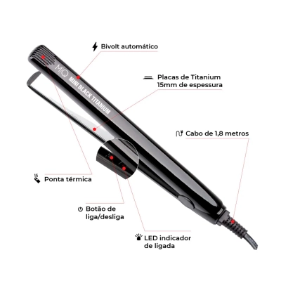 Produto Prancha de Cabelo Mini Titanium Black Mq Professional Bivolt