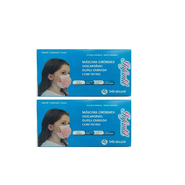 Produto: Mascara Cirurgica Dupla Camada com Filtro - Infantil Rosa 2 un. C/50 cd.