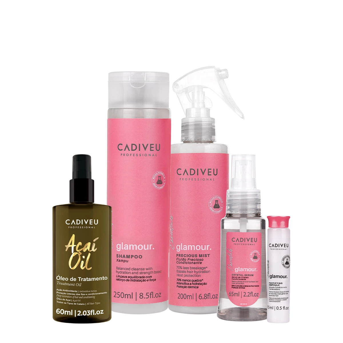 Kit Cadiveu Professional Essentials Glamour Shampoo Ampola Fluído Sérum e Açaí Oil 60 (5 produtos) Produto: Kit Cadiveu Professional Essentials Glamour Shampoo Ampola Fluído Sérum e Açaí Oil 60 (5 produtos)