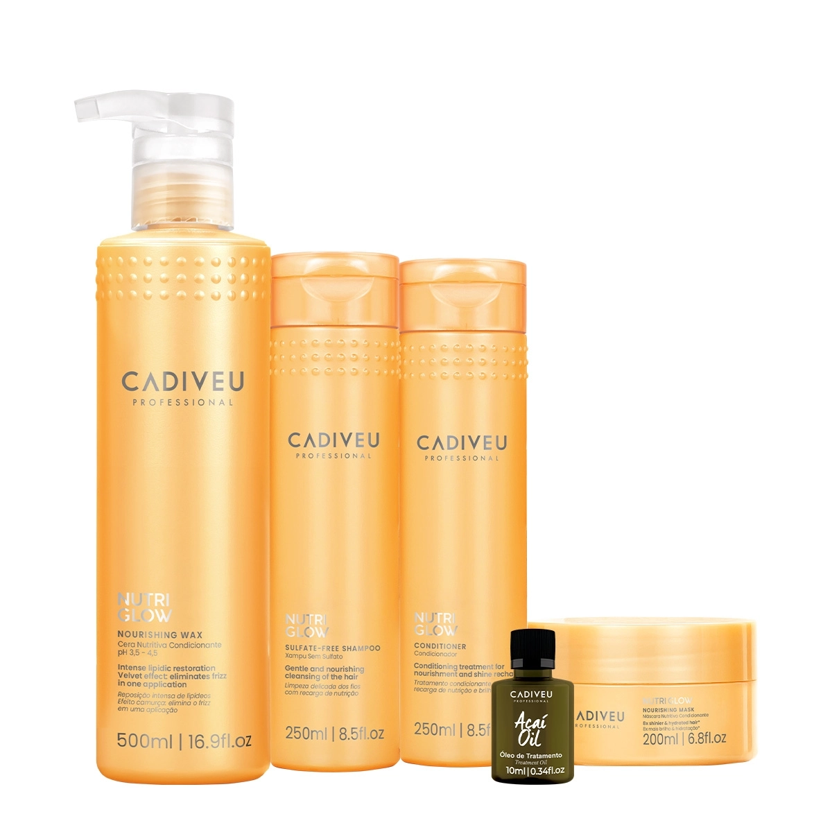 Produto: Kit Cadiveu Professional Nutri Glow Shampoo Condicionador Máscara P Cera e Açaí Oil (5 produtos)