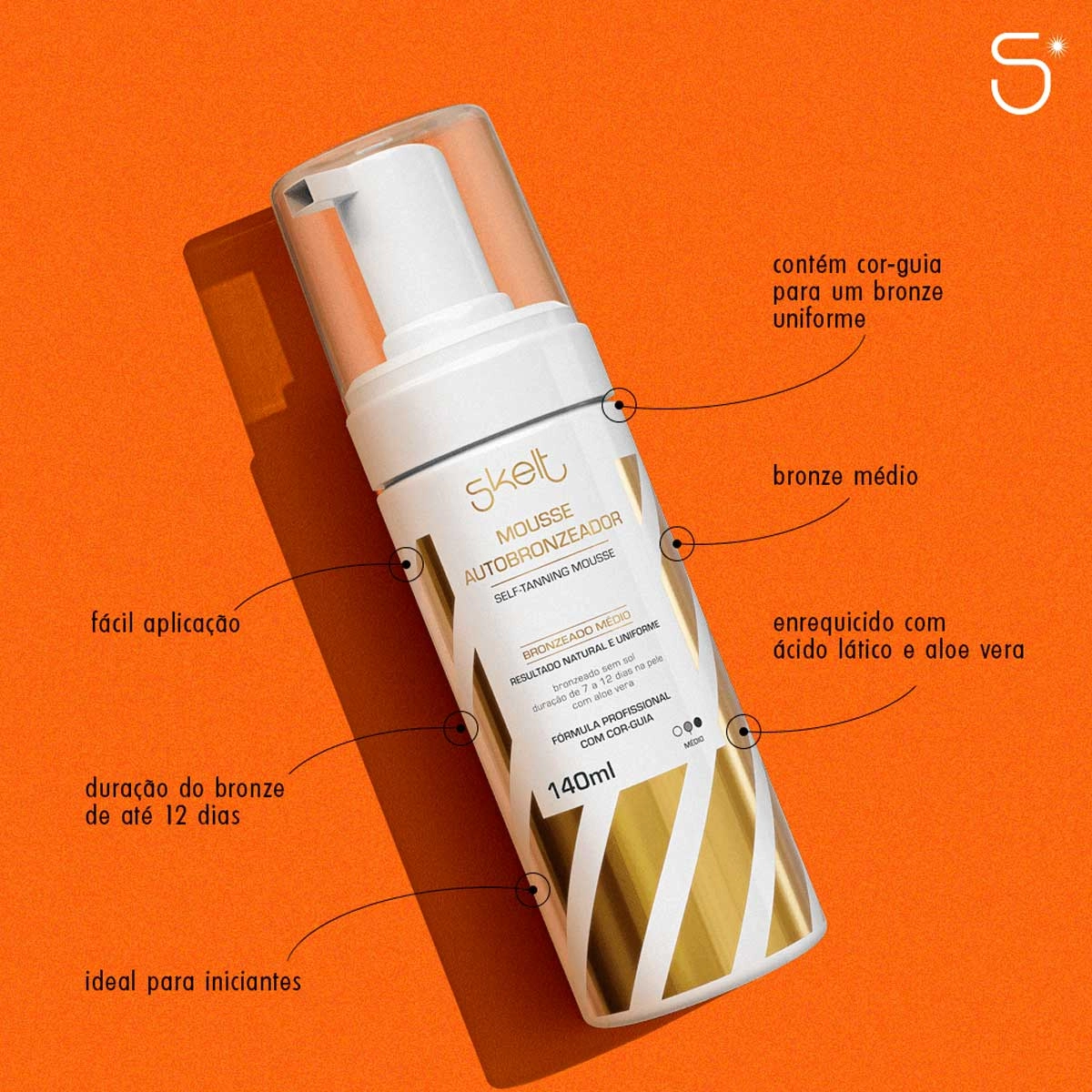 Kit Mousse Autobronzeador Bronze Médio Skelt 2 Unidades de 140ml Produto Kit Mousse Autobronzeador Bronze Médio Skelt 2 Unidades de 140ml