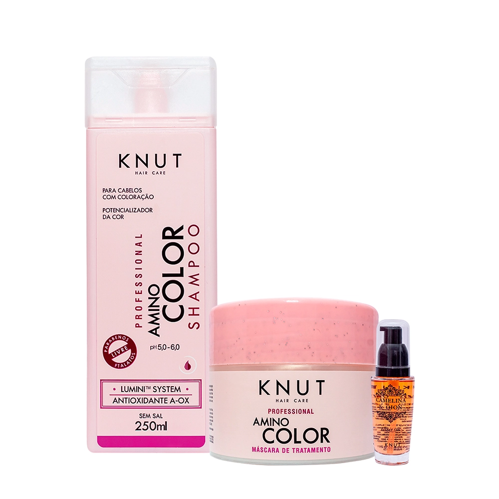 Produto: Kit Knut Professional Amino Color Shampoo Máscara e Oil Elixir Carmelina e Ojon (3 produtos)
