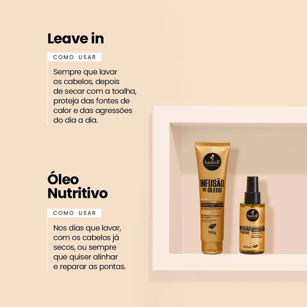 Produto: Kit Haskell Infusão de Óleos Shampoo Condicionador Máscara Óleo e Leave-in G (5 produtos)