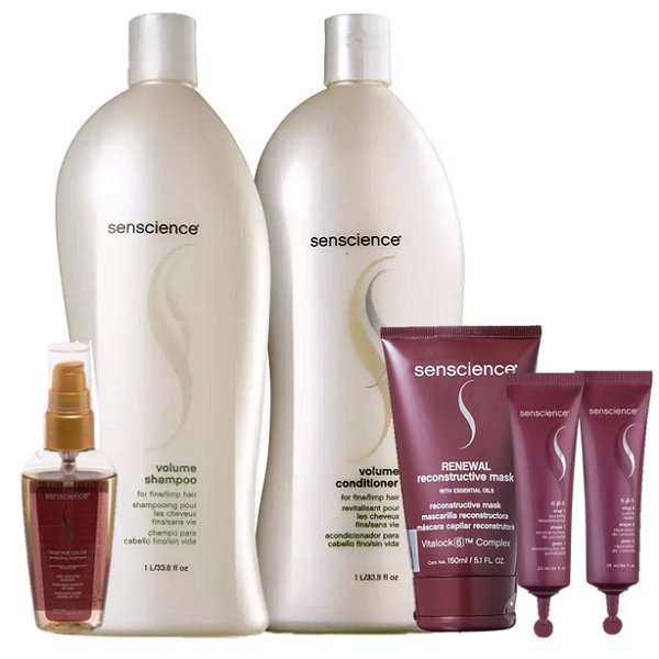 Kit Senscience Volume Duo 1L Renewal Mask 150ml CPR Tratamento Reconstrutor 2x25ml e True Hue Color Oleo 55ml Produto: Kit Senscience Volume Duo 1L Renewal Mask 150ml CPR Tratamento Reconstrutor 2x25ml e True Hue Color Oleo 55ml