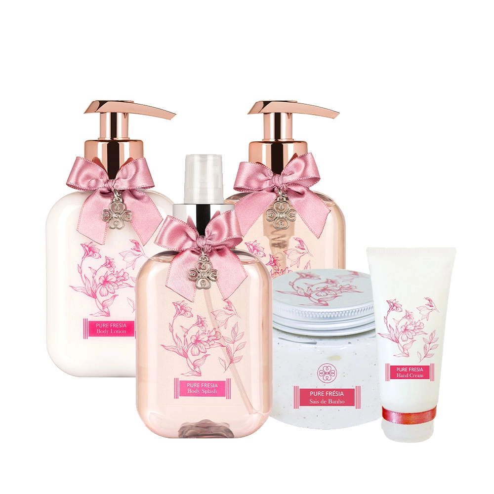Produto: Kit Flora Vie Pure Frésia Loção Gel Sais de Banho Creme de Mão e Body Splash (5 produtos)