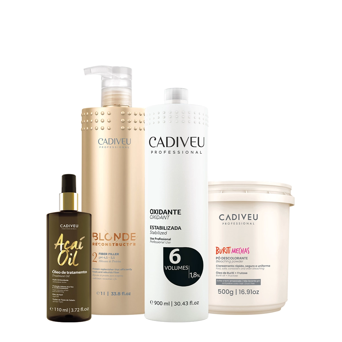 Kit Cadiveu Professional Blonde Máscara Buriti Mechas Ox 6v e Açaí Oil (4 produtos) Produto: Kit Cadiveu Professional Blonde Máscara Buriti Mechas Ox 6v e Açaí Oil (4 produtos)