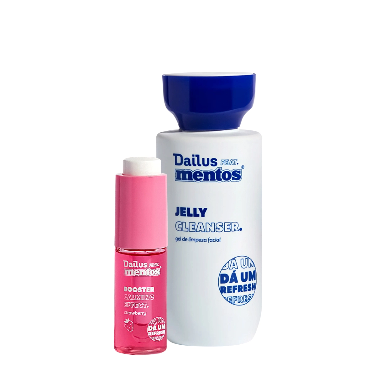 Produto: Kit Dailus Feat Mentos Jelly Cleanser Gel de Limpeza e Booster Calming Effect Strawberry Hidratante Facial (2 produtos)