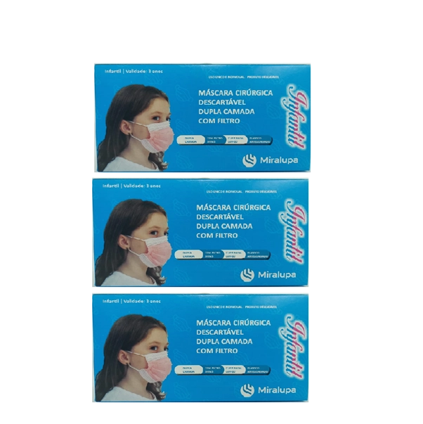 Produto: Mascara Cirurgica Dupla Camada com Filtro - Infantil Rosa 3 un. C/50 cd.