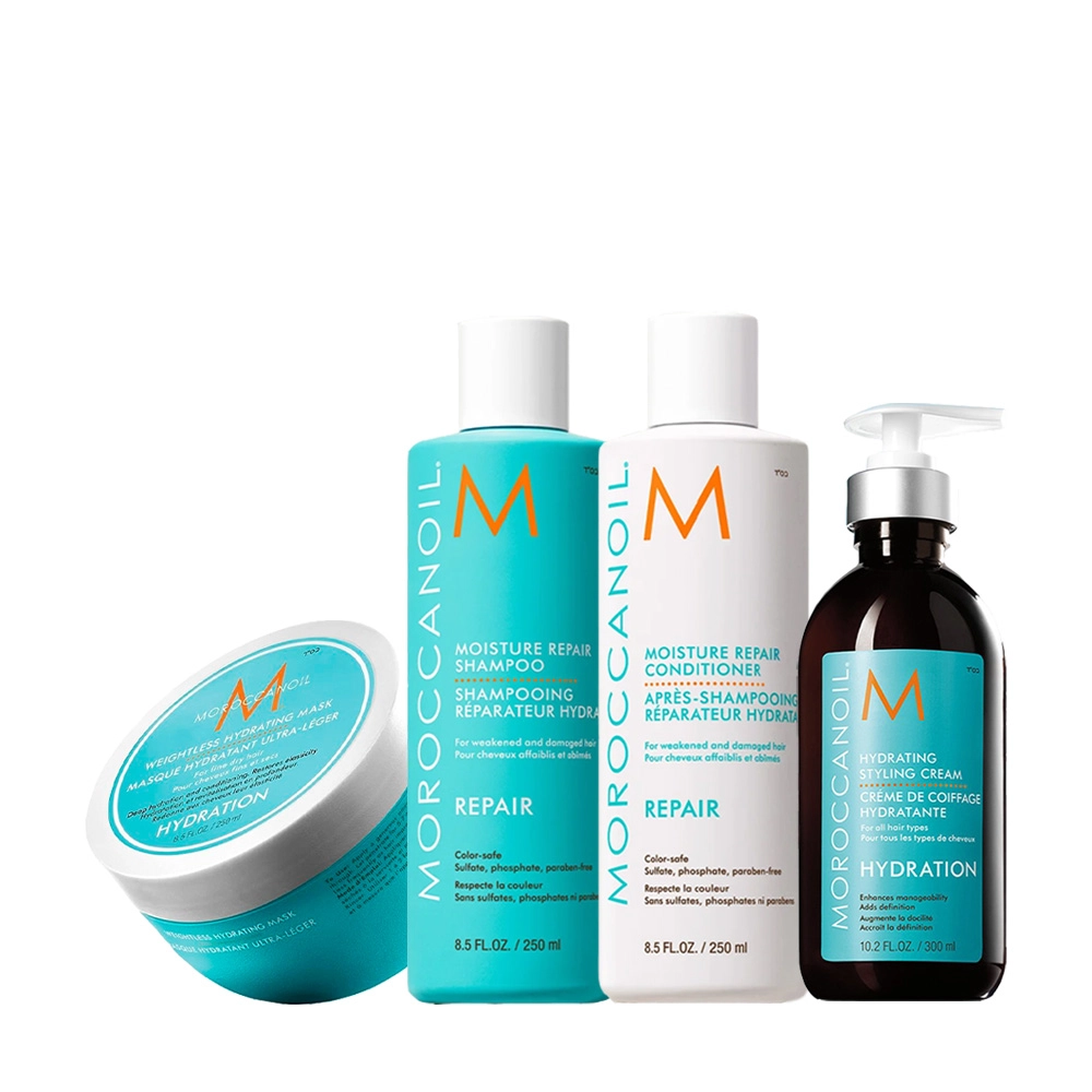 Kit Moroccanoil Reparador Antifrizz Creme e Máscara Light 250ml (4 produtos) Produto: Kit Moroccanoil Reparador Antifrizz Creme e Máscara Light 250ml (4 produtos)