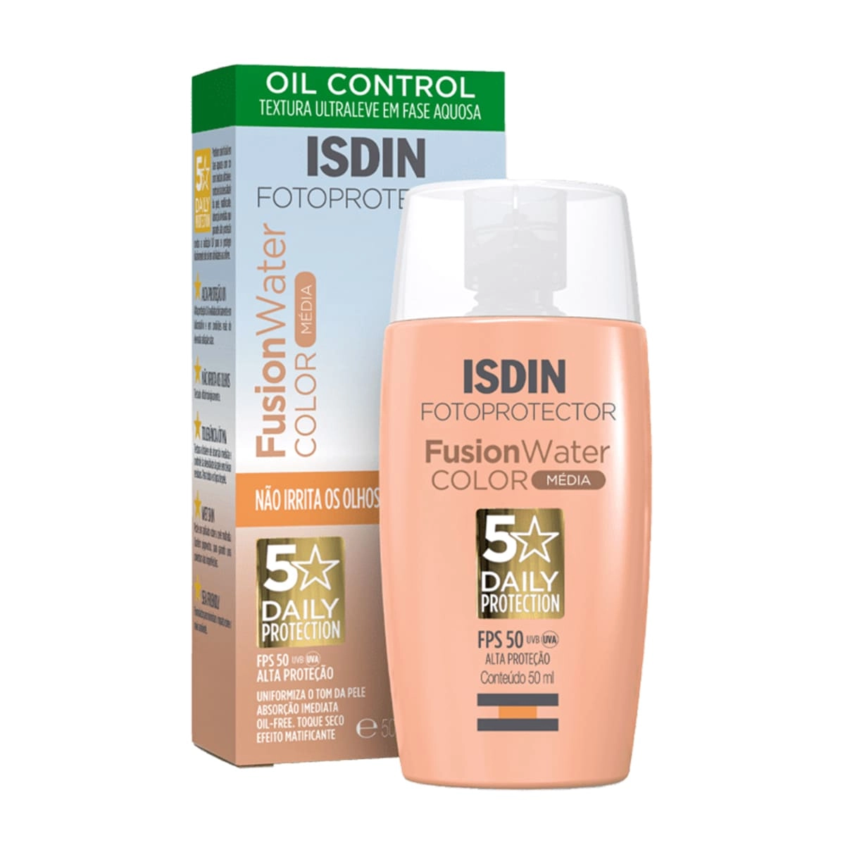 Produto: Protetor Solar Facial Fusion Water Cor Média FPS 50 Isdin 50ml