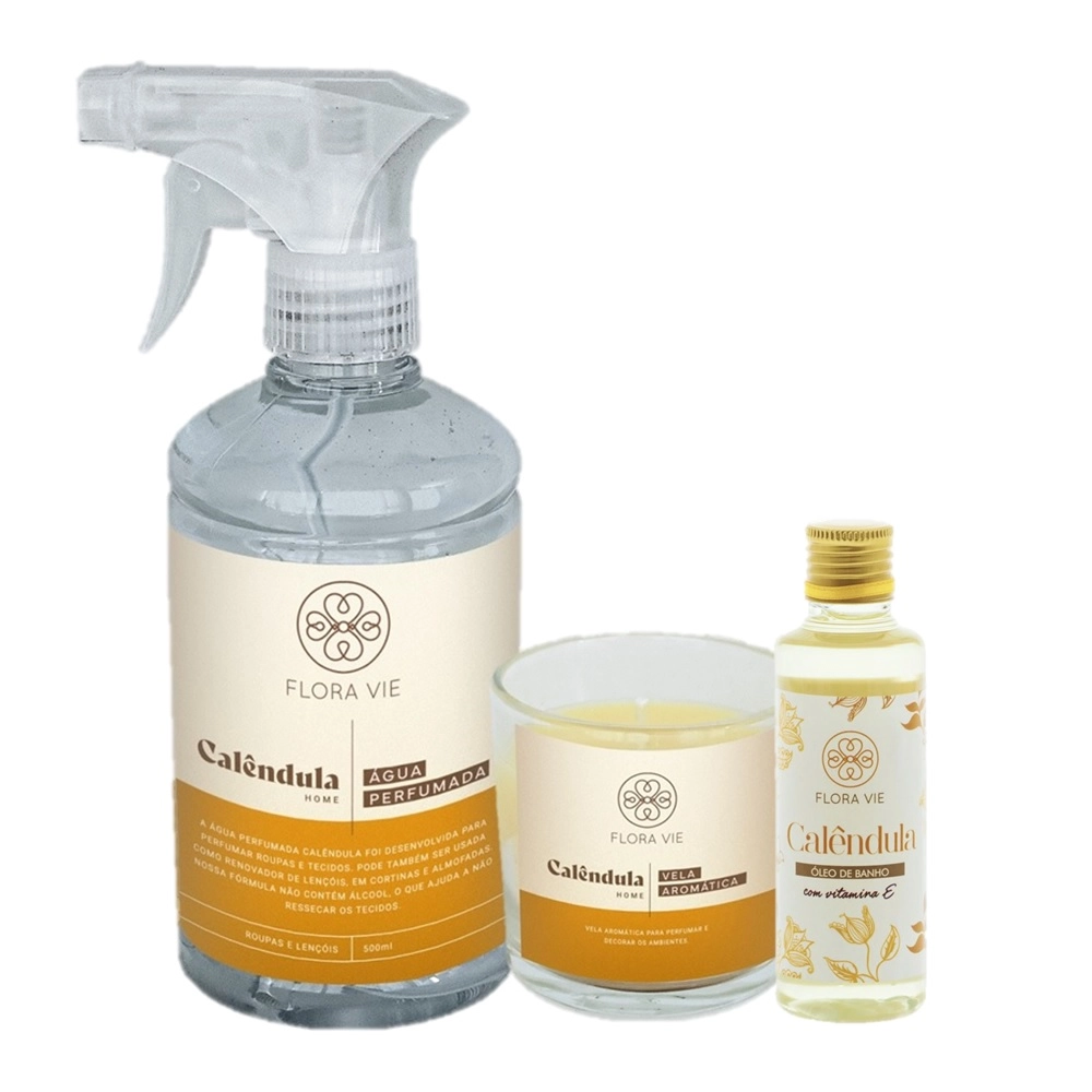 Kit Flora Vie Calendula Aromatico e Pele Macia (3 Produtos) Produto: Kit Flora Vie Calendula Aromatico e Pele Macia (3 Produtos)