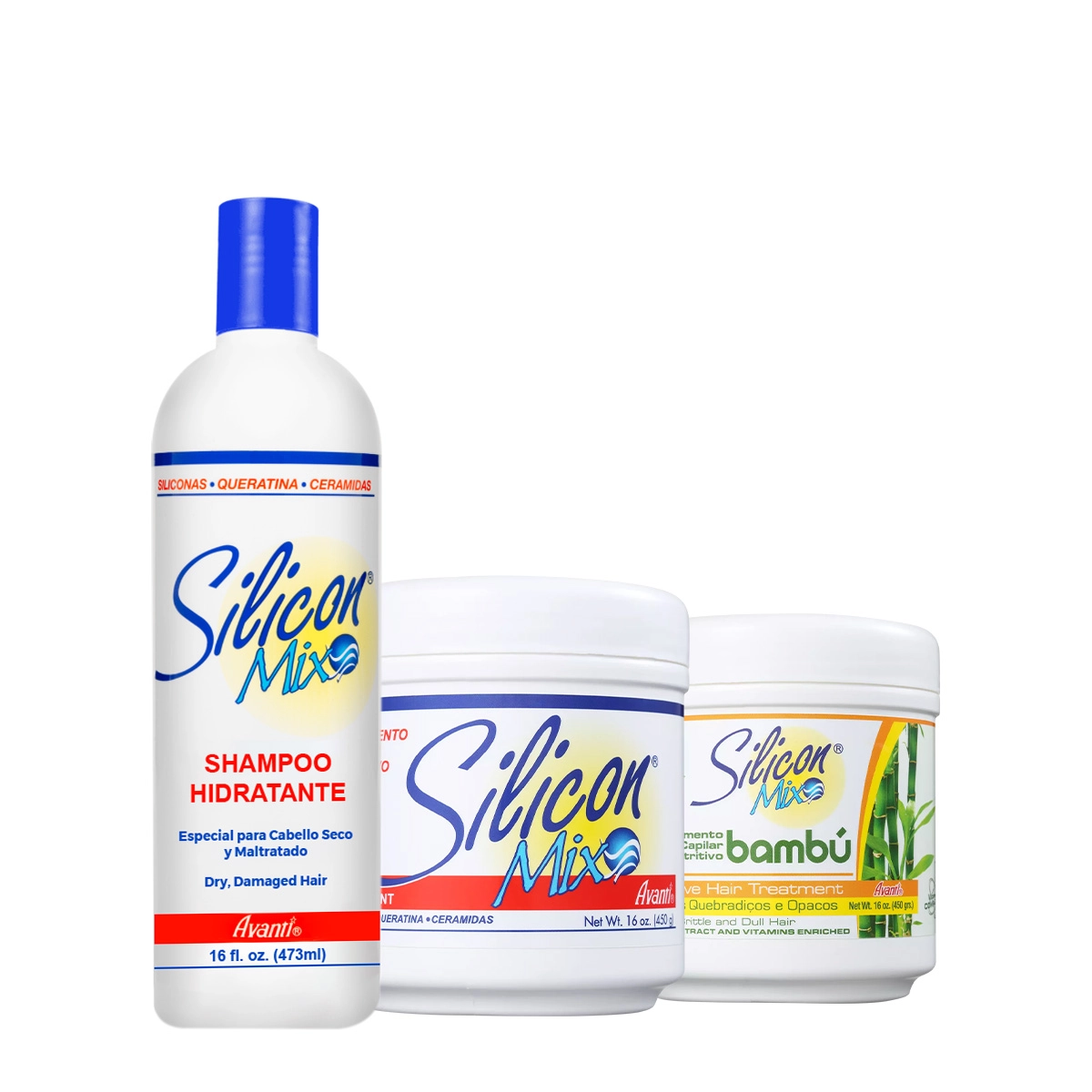 Produto: Kit Silicon Mix Avanti Hidratação Reconstrutiva Intensa Bambu Shampoo Máscara 450 (3 produtos)