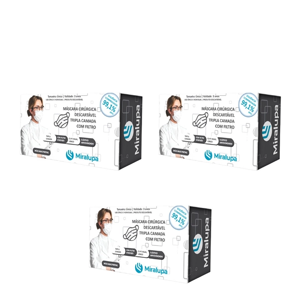 Produto: Miralupa Máscara Cirúrgica Tripla Camada com Filtro -Preta 3x50