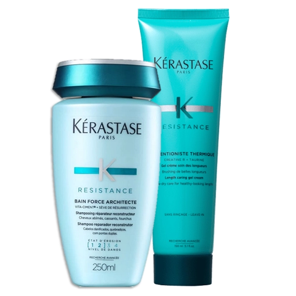Produto: Kerastase Kit Resistance Bain Force Architecte Shampoo 250ml e Extentioniste Thermique Protetor Termico 150ml