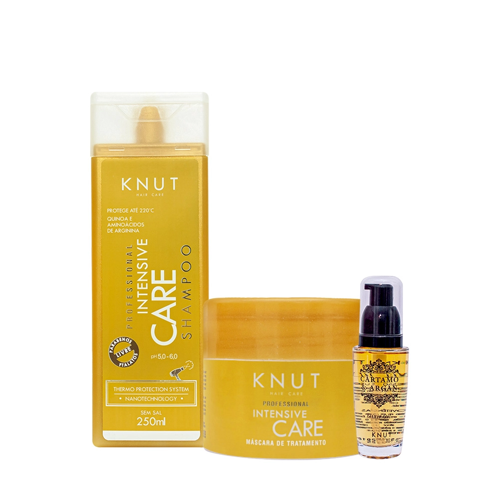 Produto: Kit Knut Intense Care Shampoo Máscara e Oil Elixir Cartamo e Argan (3 produtos)