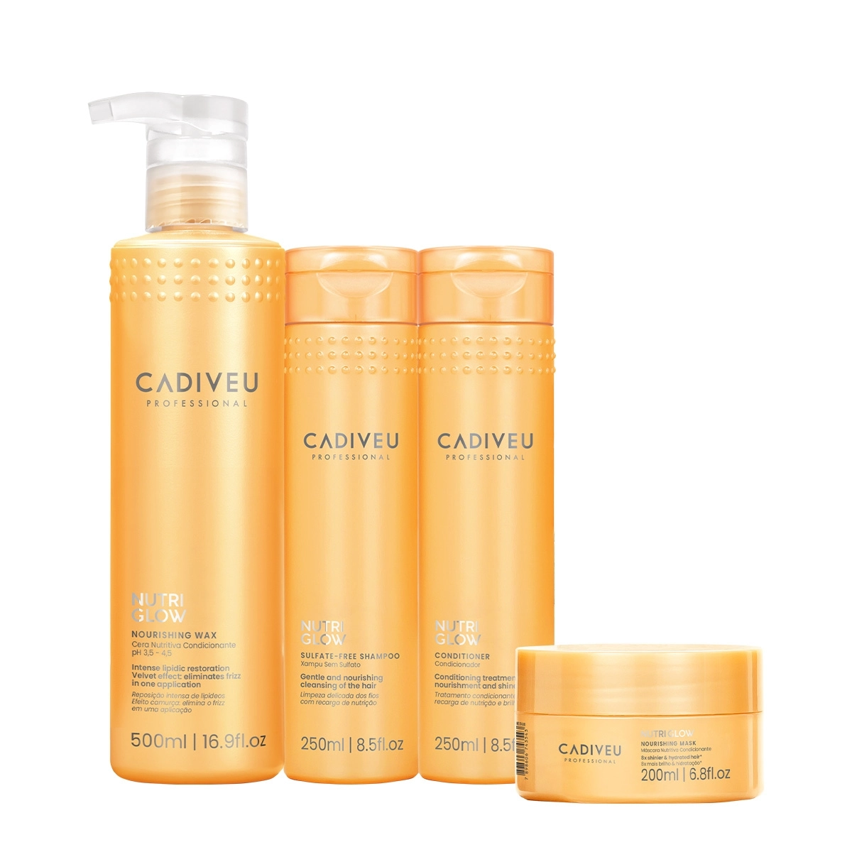 Kit Cadiveu Professional Nutri Glow Shampoo Condicionador Máscara P e Cera (4 produtos) Produto: Kit Cadiveu Professional Nutri Glow Shampoo Condicionador Máscara P e Cera (4 produtos)