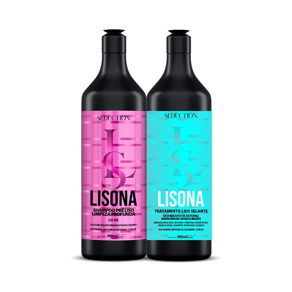 Kit Progressiva Lisona Seduction Shampoo + Tratamento Liso Selante 900ml Produto: Kit Progressiva Lisona Seduction Shampoo + Tratamento Liso Selante 900ml