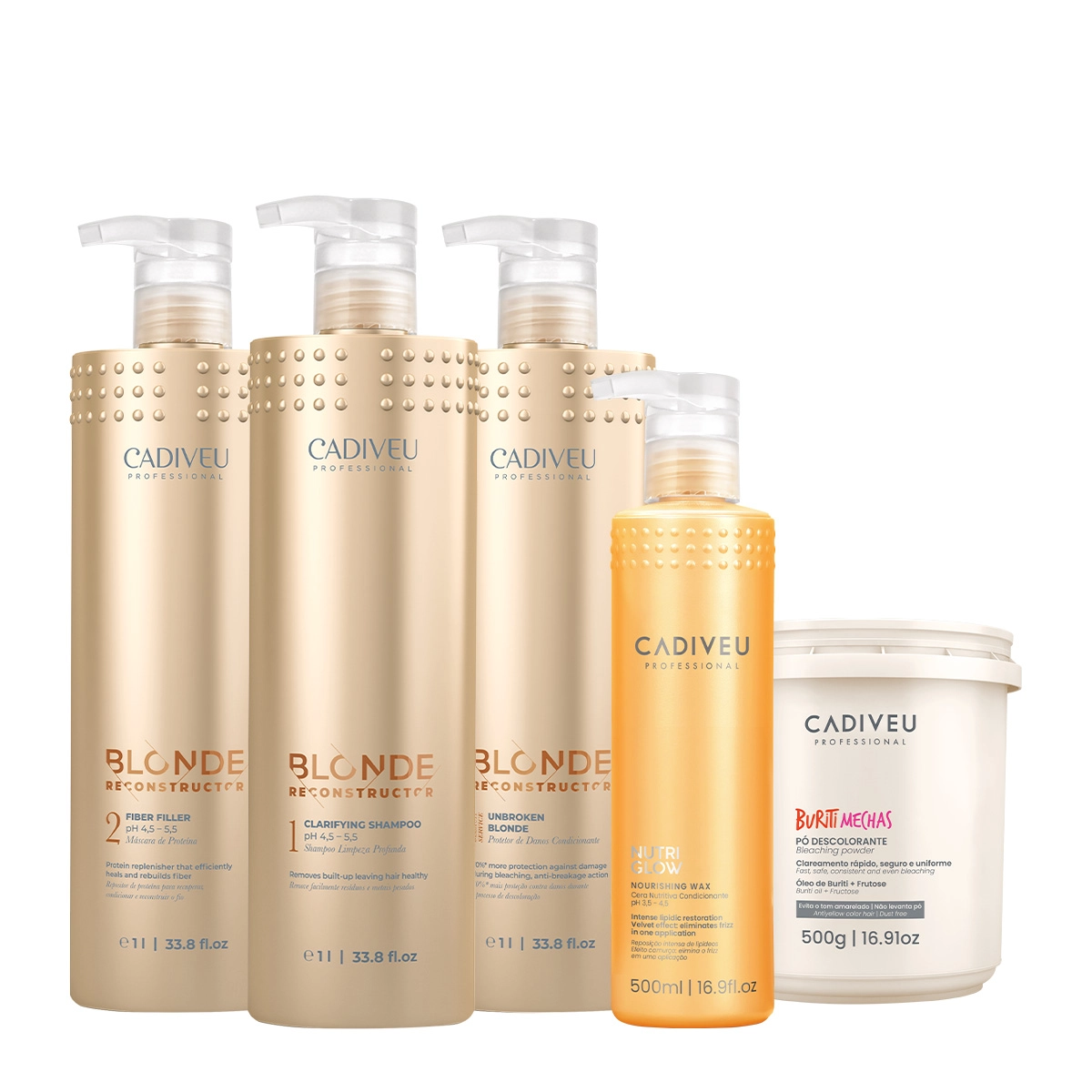 Kit Cadiveu Professional Nutri Glow Cera Nutritiva e Blonde Reconstructor Clarifying Shampoo Condicionador Máscara e Pó Produto: Kit Cadiveu Professional Nutri Glow Cera Nutritiva e Blonde Reconstructor Clarifying Shampoo Condicionador Máscara e Pó