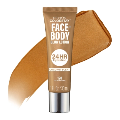Produto: Iluminador Facial e Corporal ColorStay Glow Lotion It’s Giving Sun Revlon 30ml