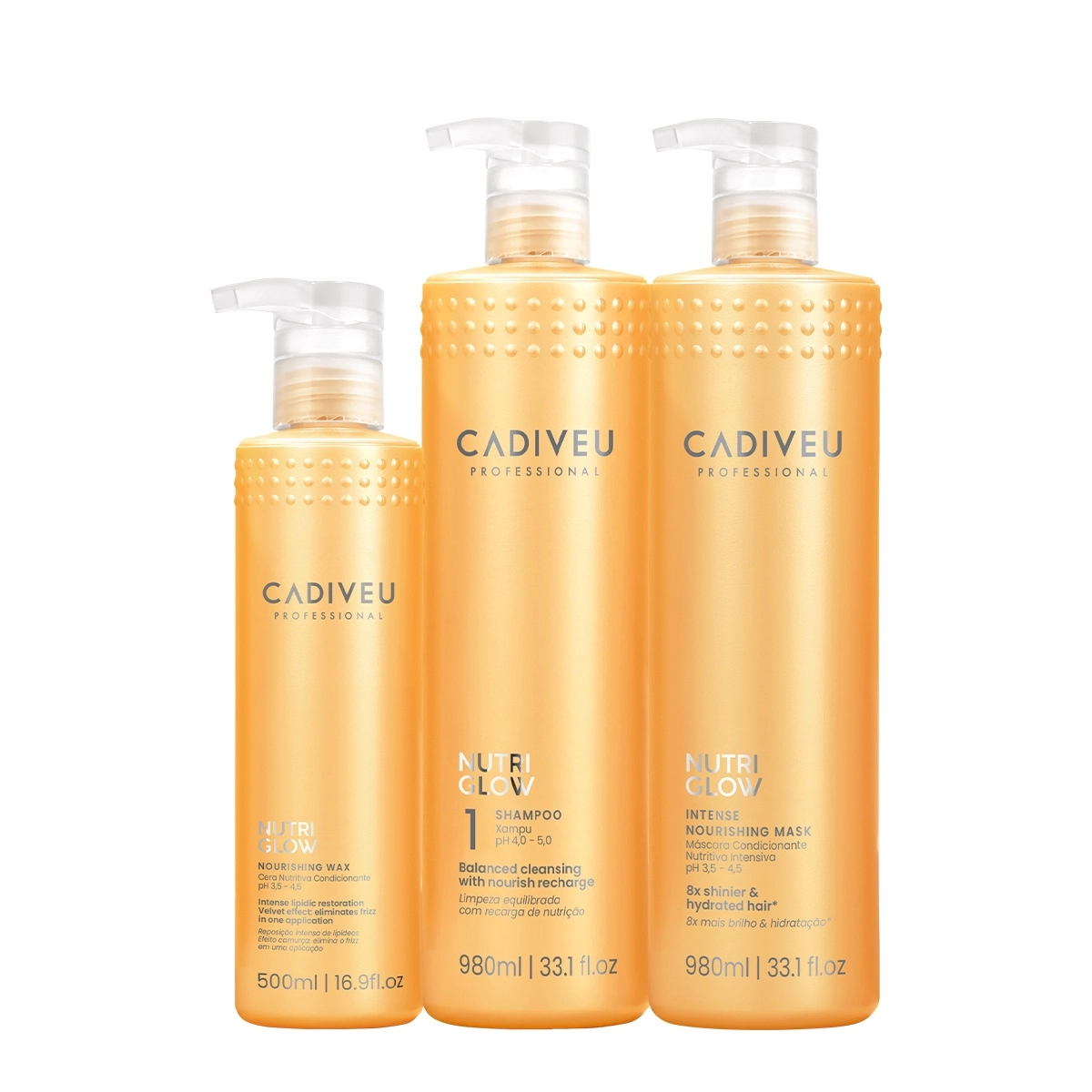 Produto: Kit Cadiveu Professional Nutri Glow Shampoo Máscara e Cera (3 produtos)