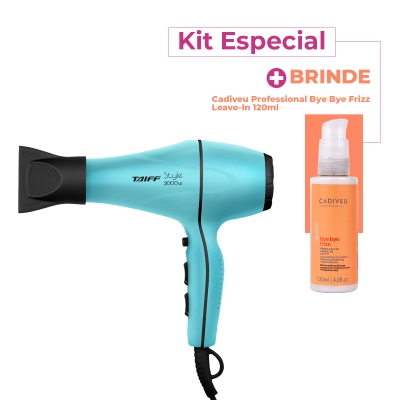 Produto: Kit Taiff Style 2000W 220V Azul Tiffany Secador Cadiveu Bye Bye Frizz Leave-in (2 produtos)