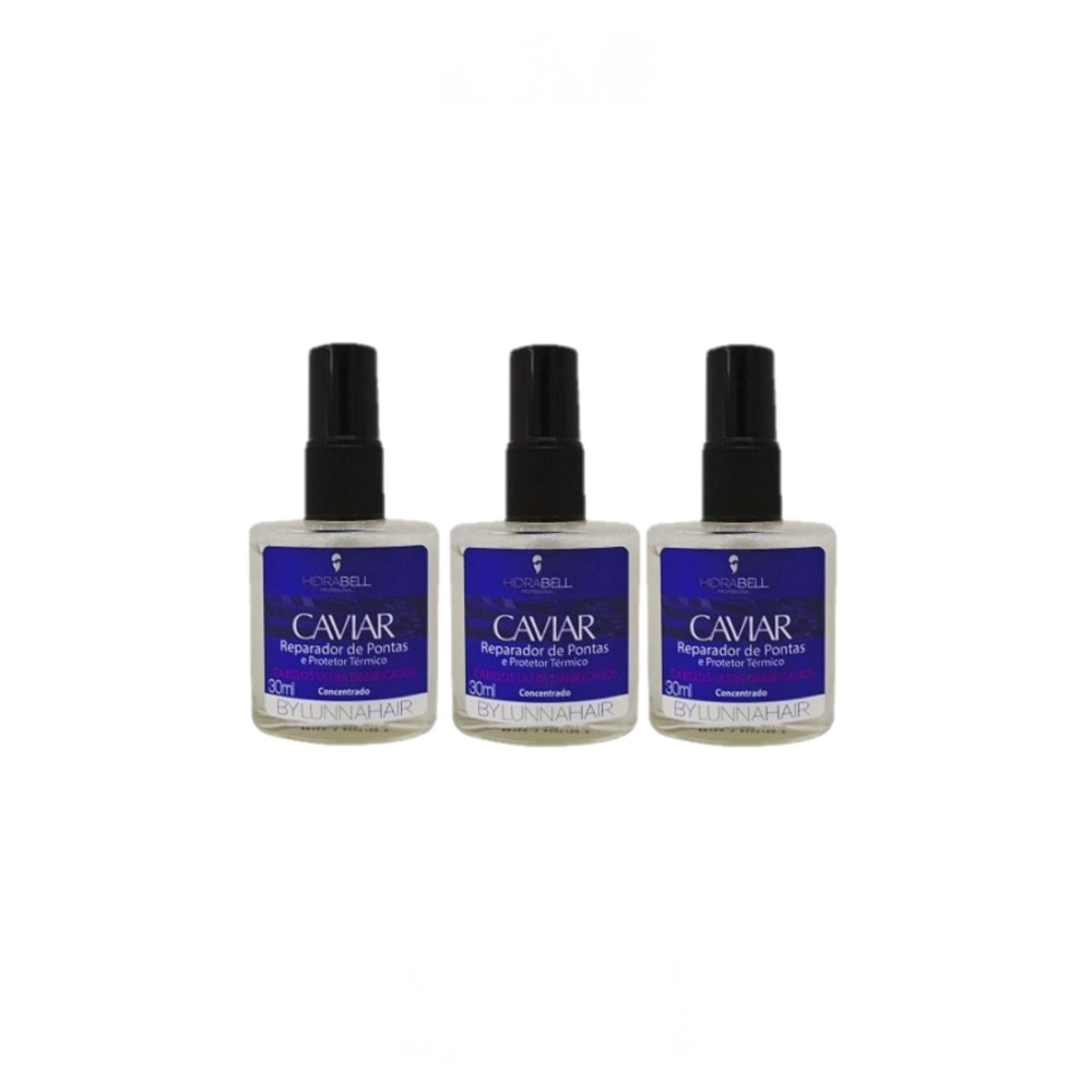 Kit Hidrabell Caviar By Lunna - Reparador De Pontas e Protetor Térmico 30ml (3 unidades) Produto: Kit Hidrabell Caviar By Lunna - Reparador De Pontas e Protetor Térmico 30ml (3 unidades)