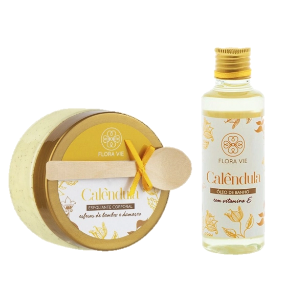 Esfoliante Corporal e Oleo de Banho Kit Calendula Flora Vie Produto: Esfoliante Corporal e Oleo de Banho Kit Calendula Flora Vie