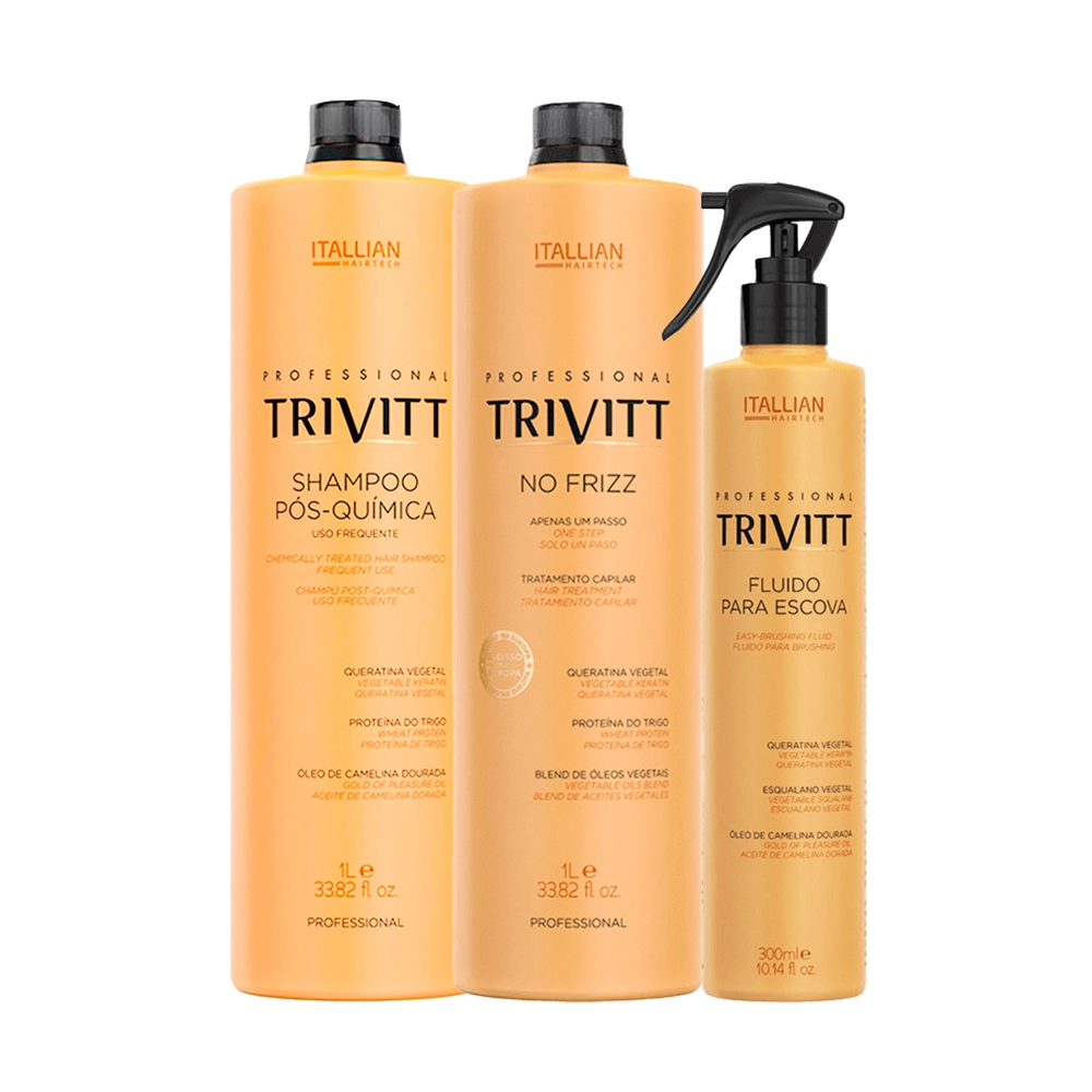 Kit Trivitt Pós-Química No Frizz + Fluido para Escova (3 produtos) Produto: Kit Trivitt Pós-Química No Frizz + Fluido para Escova (3 produtos)