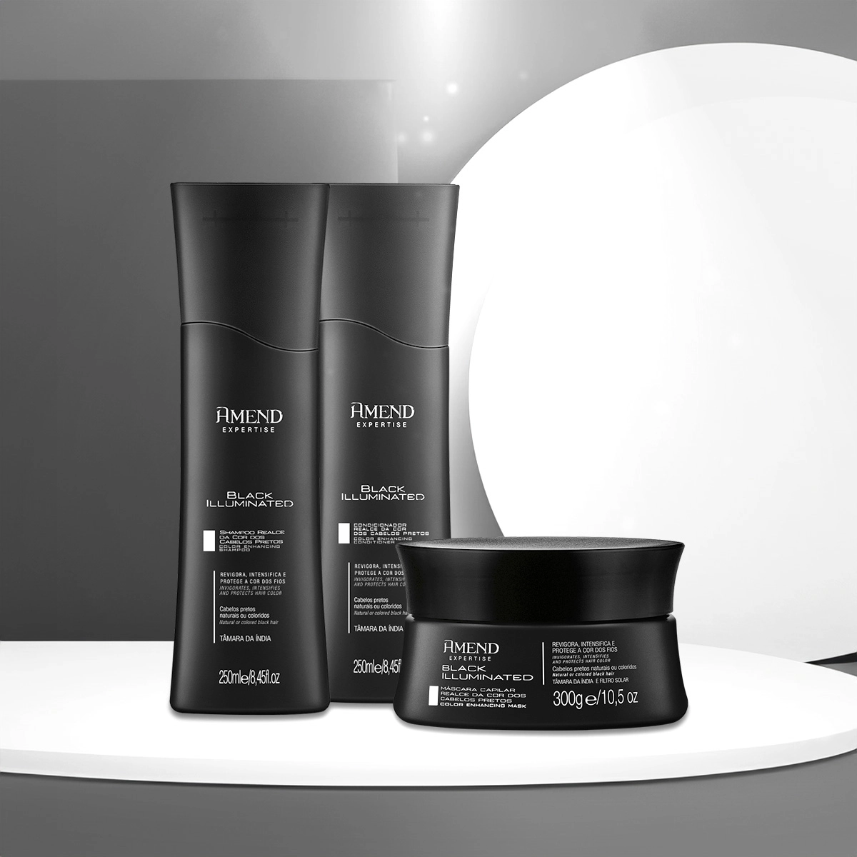 Produto: Kit Amend Expertise Realce da Cor Black Illuminated Shampoo Condicionador Máscara e Óleo Reparador de Pontas (4 produto