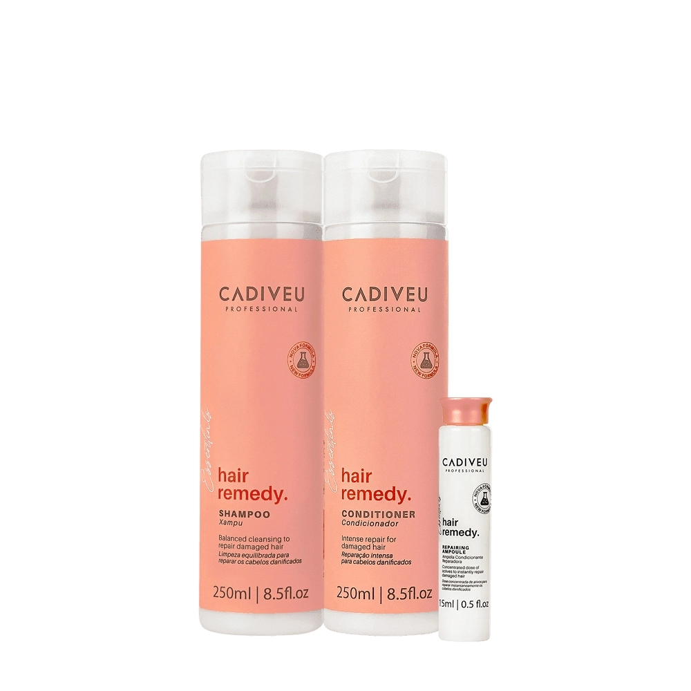 Kit Cadiveu Professional Hair Remedy Shampoo Condicionador e Ampola (3 produtos) Produto: Kit Cadiveu Professional Hair Remedy Shampoo Condicionador e Ampola (3 produtos)