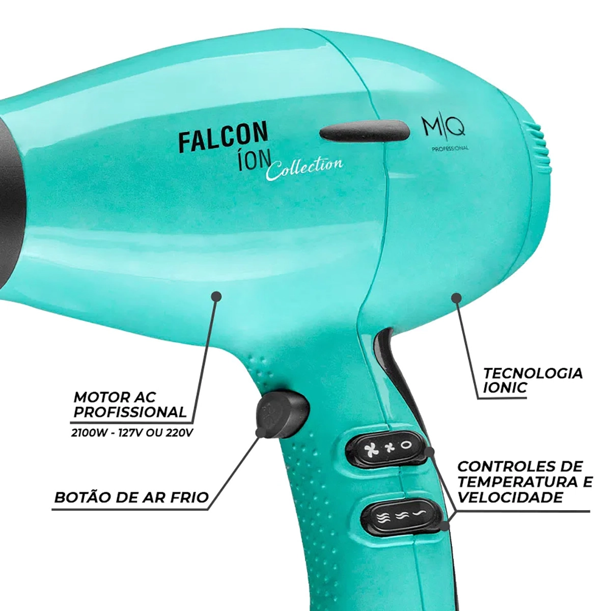 Produto: MQ Professional Falcon Acqua Verde 2100W - Secador de Cabelo 220V