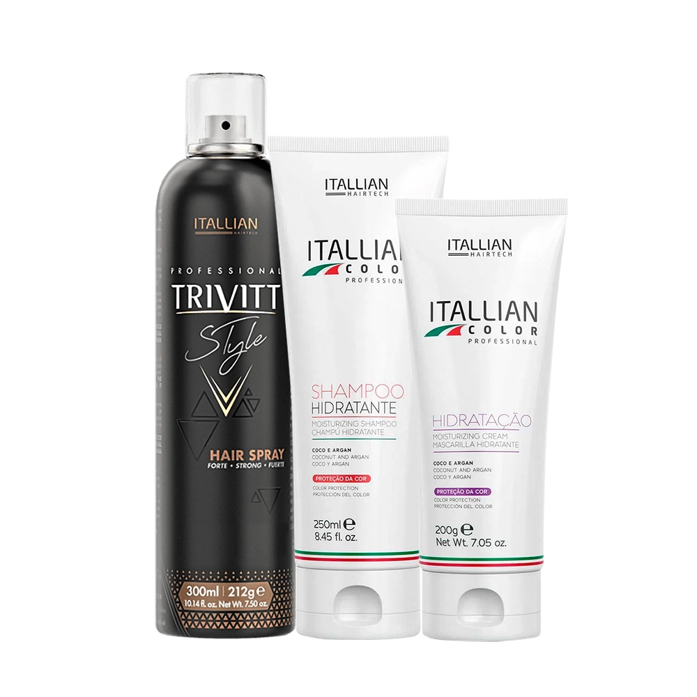 Produto: Kit Itallian Color Professional Shampoo Máscara e Spray Protection & Trivitt Style (3 Produtos)