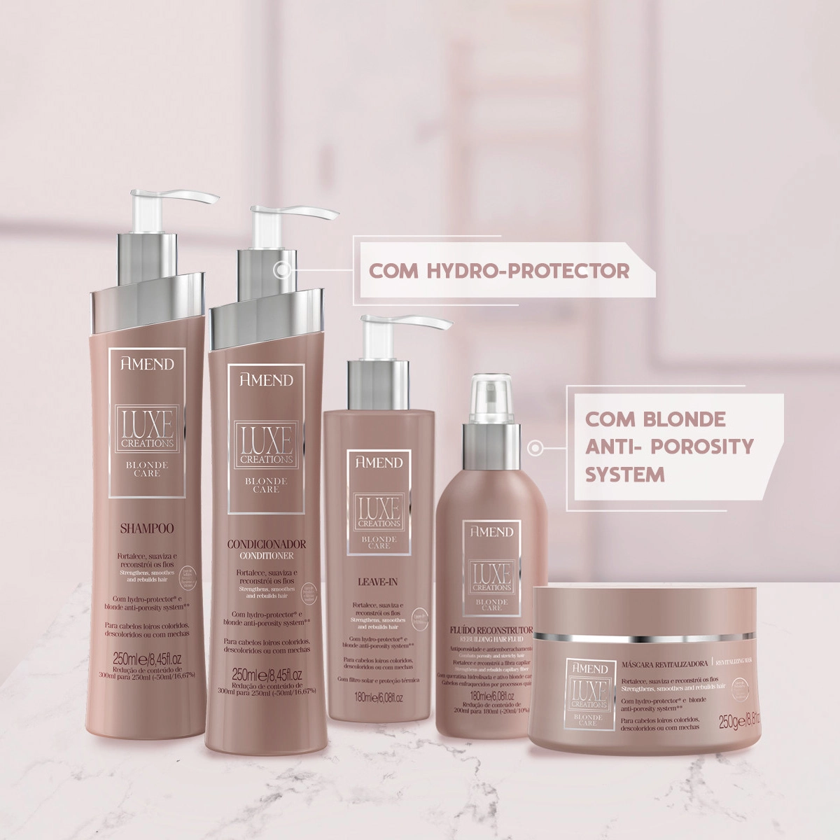 Produto: Kit Amend Luxe Creations Blonde Care Shampoo Condicionador Máscara e Fluído Antiumidade (4 produtos)