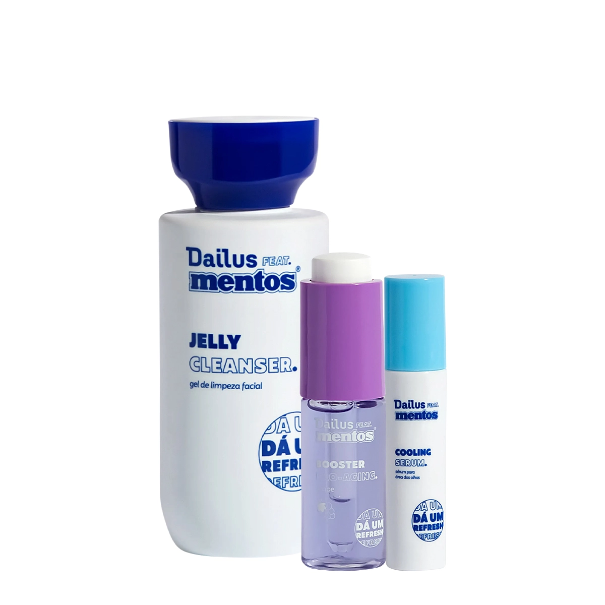 Produto: Kit Dailus Feat Mentos Sérum Facial Booster Pro-Aging Grape  Anti-Idade e Cooling para Área dos Olhos (3 produtos)