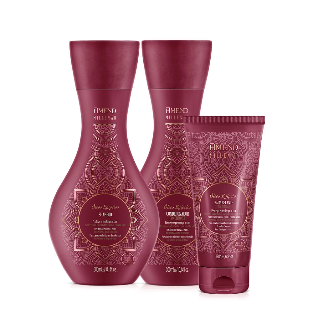 Kit Amend Millenar Óleos Egípcios Shampoo Condicionador e Leave-in (3 produtos) Produto: Kit Amend Millenar Óleos Egípcios Shampoo Condicionador e Leave-in (3 produtos)