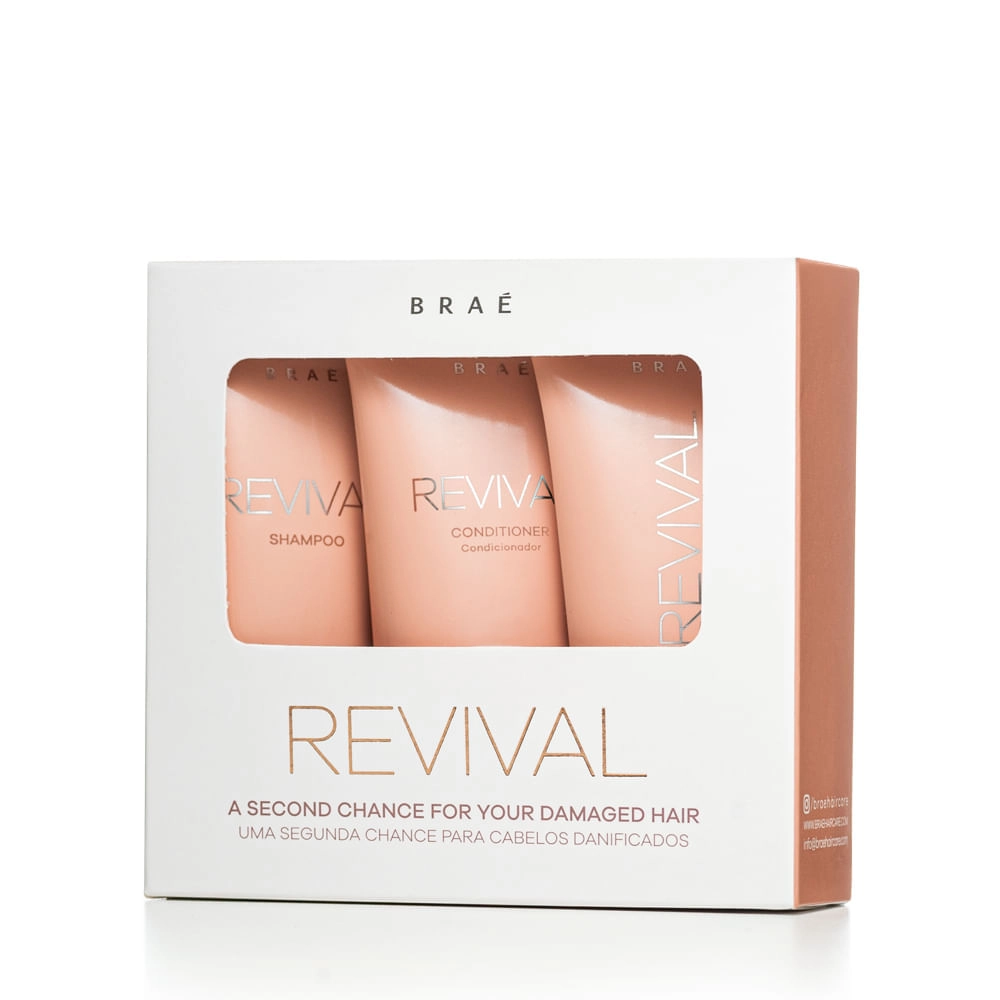 Kit Viagem Revival Shampoo Condicionador e Máscara Braé 60ml Produto Kit Viagem Revival Shampoo Condicionador e Máscara Braé 60ml