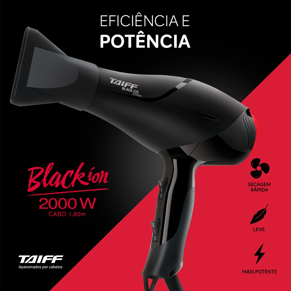 Secador de Cabelo Black Íon Taiff 2000W 220V Produto Secador de Cabelo Black Íon Taiff 2000W 220V