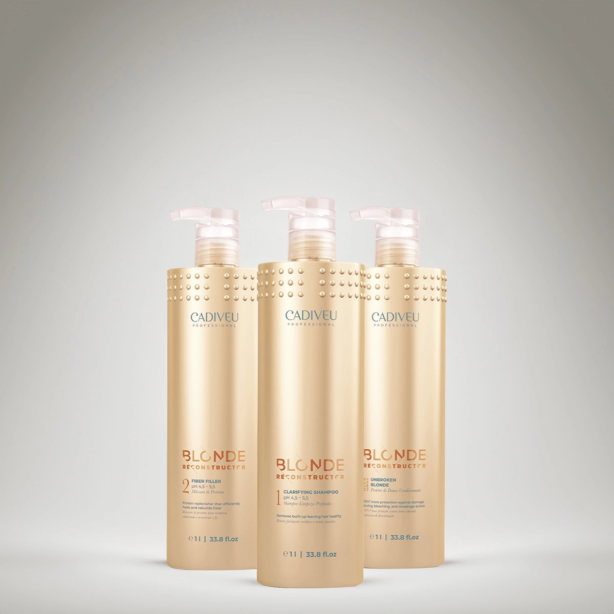 Produto: Kit Cadiveu Professional Blonde Reconstructor Clarifying Fiber Filler Unbroken Blonde e Buriti Mechas (4 produtos)