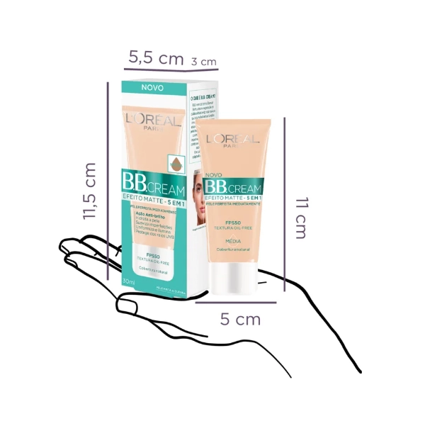Produto: BB Cream 5 em 1 Efeito Matte FPS 50 Média L'Oréal Paris 30g