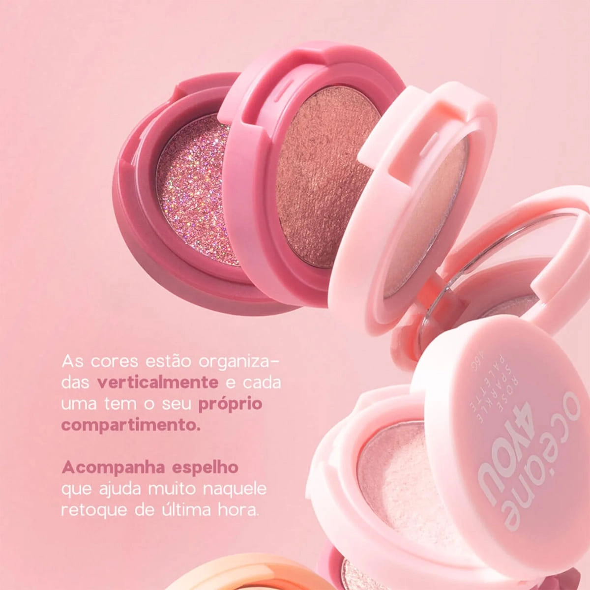 Produto: Kit Océane 4you Sombra Rose Sparkle Lip Balm Berry e Flush Bright Cherry (3 produtos)
