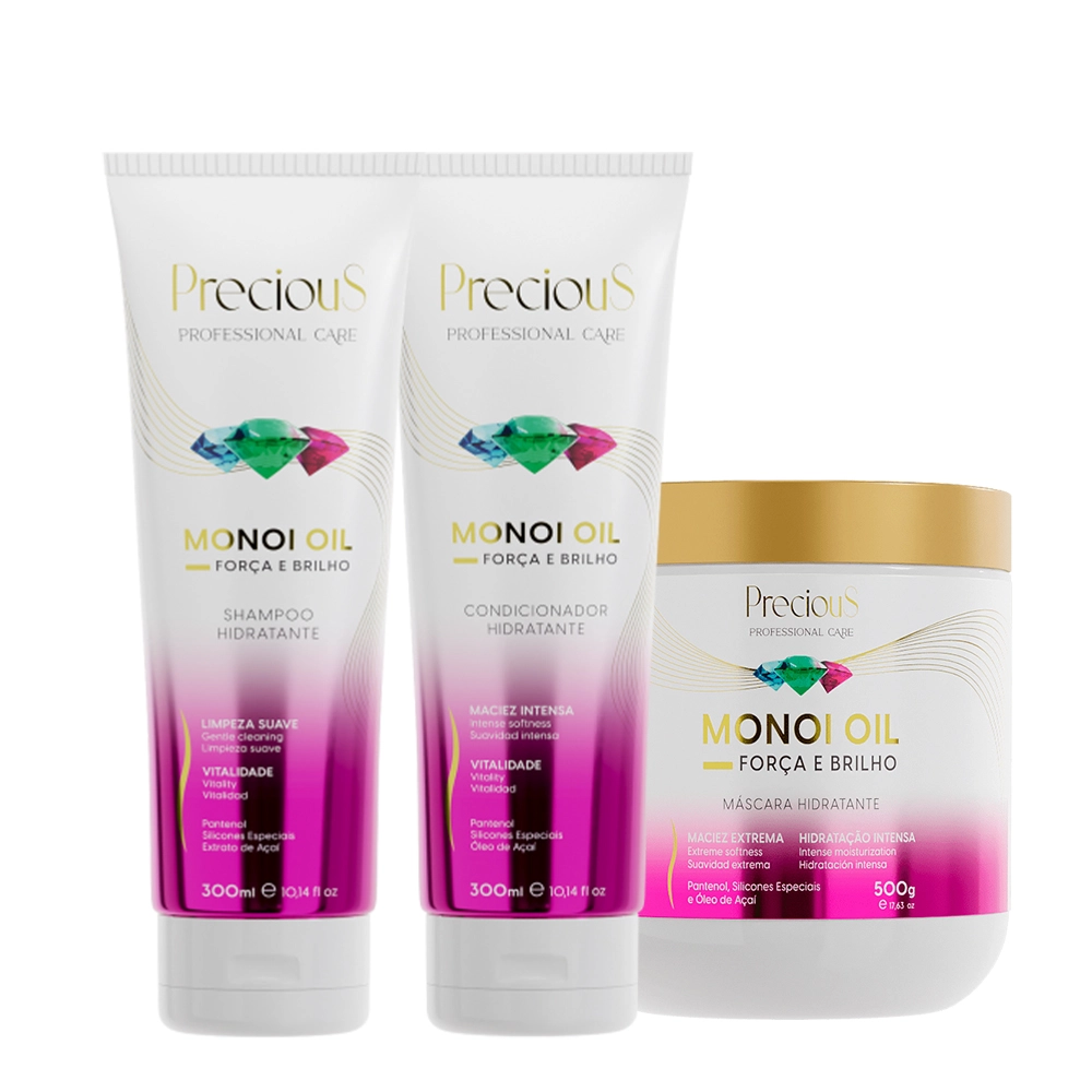 Kit Precious Monoi Oil Força e Brilho Shampoo Condicionador e Máscara (3 Produtos) Produto: Kit Precious Monoi Oil Força e Brilho Shampoo Condicionador e Máscara (3 Produtos)