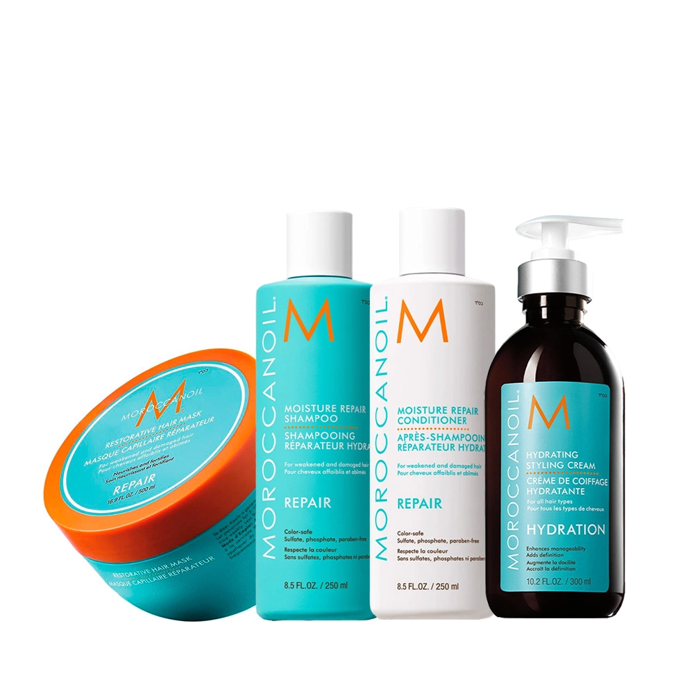 Kit Moroccanoil Reparador Antifrizz Creme e Máscara Reparadora 500ml (4 produtos) Produto: Kit Moroccanoil Reparador Antifrizz Creme e Máscara Reparadora 500ml (4 produtos)