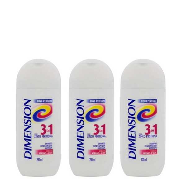 Produto: Dimension 3 em 1 Anticaspa Secos com Zinco Piritiona 200ml 3 Unidades