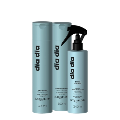 Kit Acquaflora Dia Dia Shampoo 300ml Condicionador 300ml e Leave-in 240ml Produto Kit Acquaflora Dia Dia Shampoo 300ml Condicionador 300ml e Leave-in 240ml