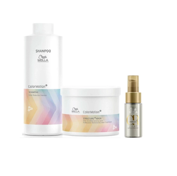 Wella Professionals Color Motion+ - Shampoo 1L +Máscara Capilar 500ml+Oil Reflections Ligth 30ml Produto: Wella Professionals Color Motion+ - Shampoo 1L +Máscara Capilar 500ml+Oil Reflections Ligth 30ml