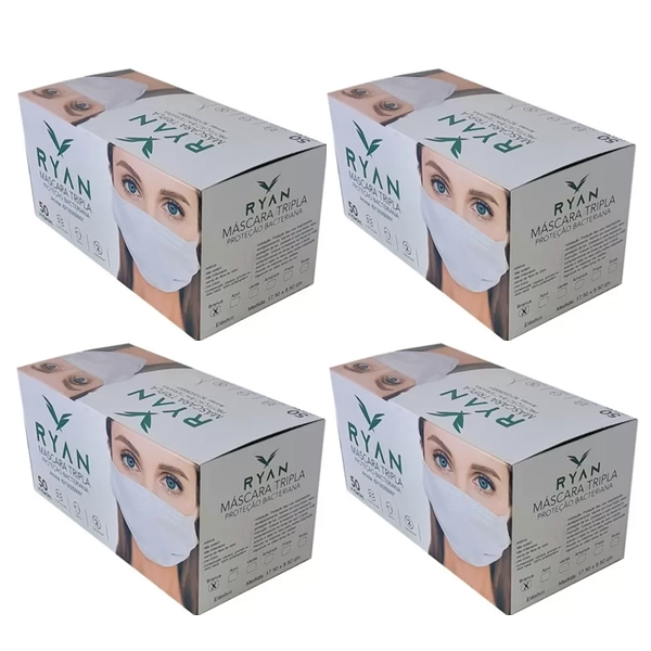 Produto: Mascara Descartável Preta Tripla Ryan - 4x50 Unidades