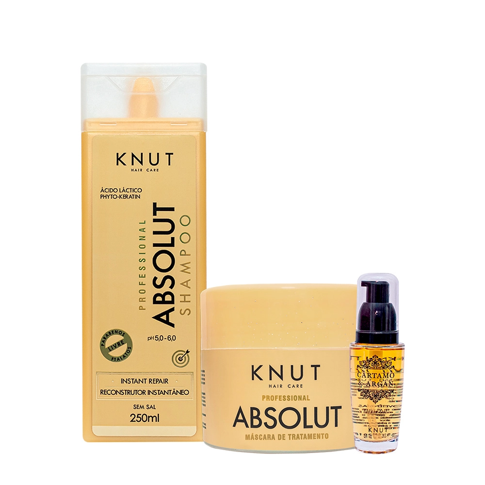 Produto: Kit Knut Professional Absolut Shampoo Máscara e Elixir Oil Cartámo e Argan (3 Produtos)