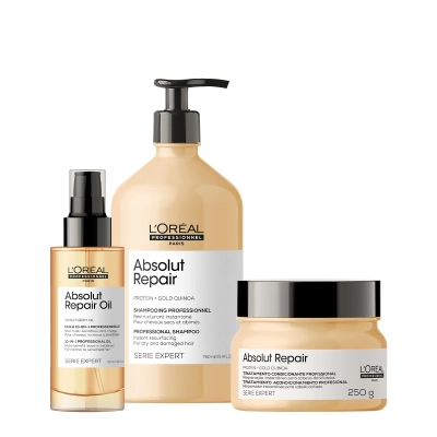 Produto: Kit L'Oréal Professionnel Absolut Repair Gold Shampoo 750 Máscara Oil 90 (3 produtos)