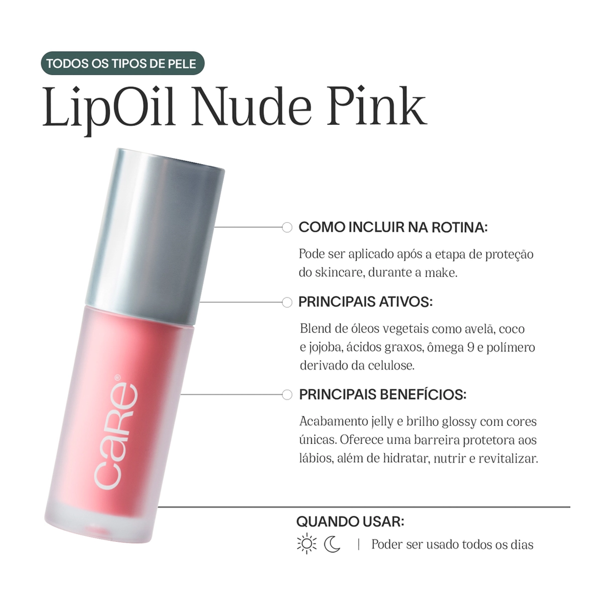 Produto Lip Oil Nude Pink Care Natural Beauty 4,2ml